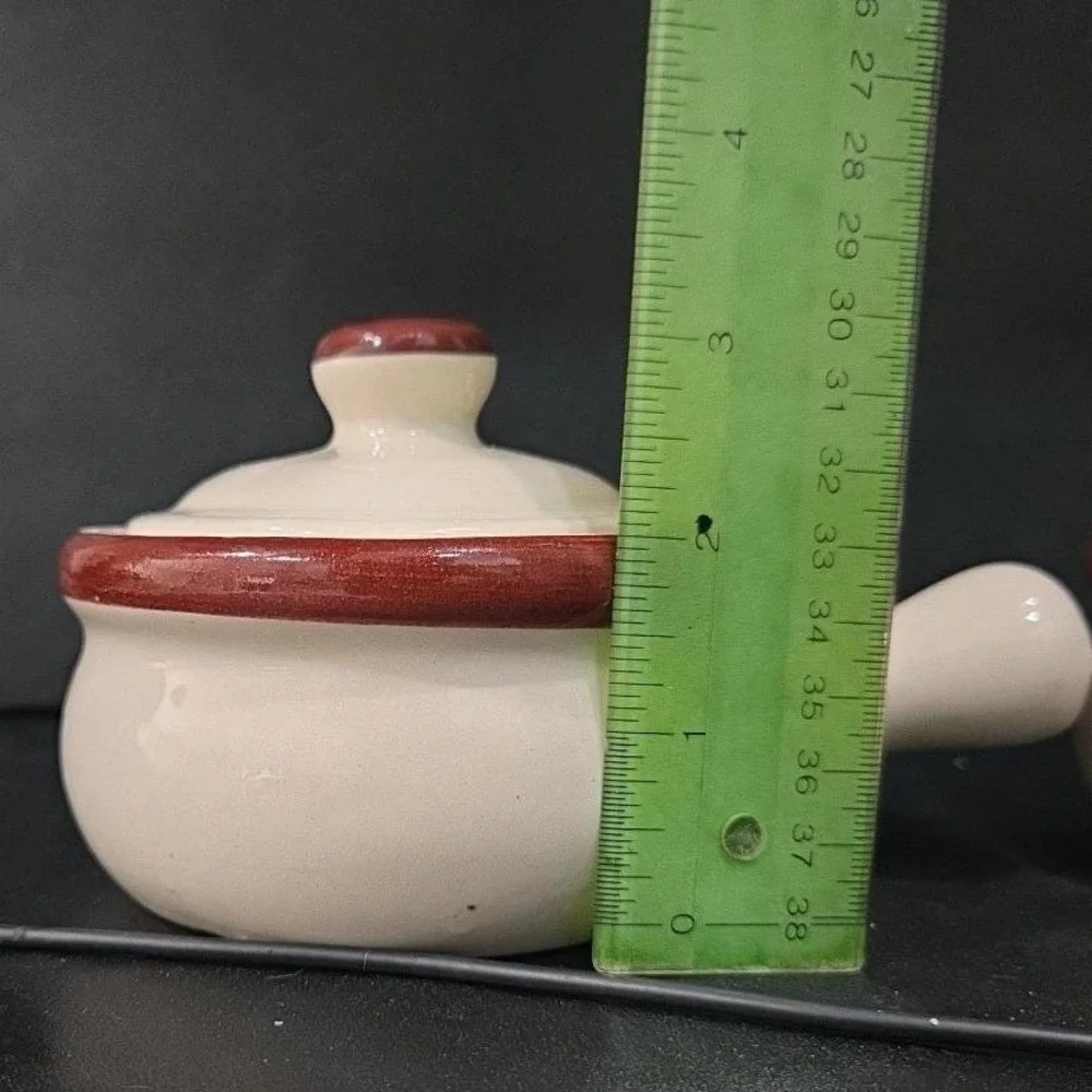 Ceramic Soup Bowls With Handles & Lids, Set of 2, Replacement Cream/Brown Crocks